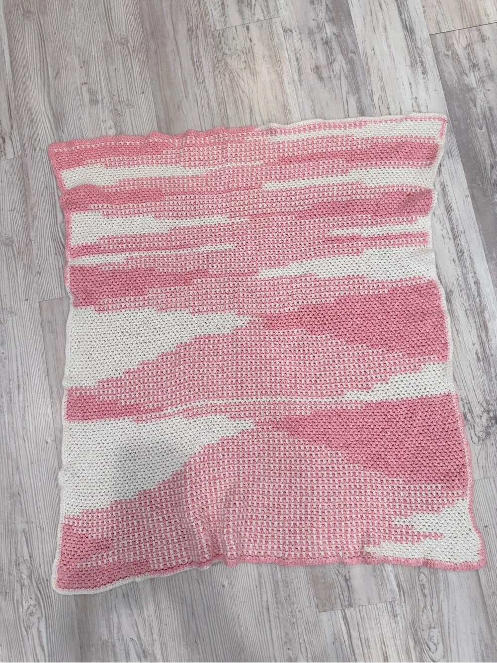 Pink & White Crochet Throw Blanket by